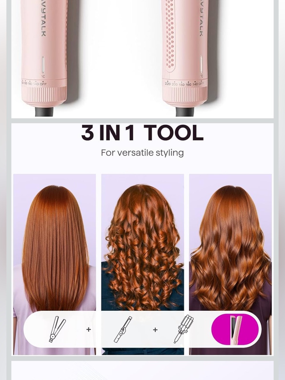 WAVYTALK pink pro airflow hair styler — Straightener & Curler 2 in 1 - Picture 8 of 8